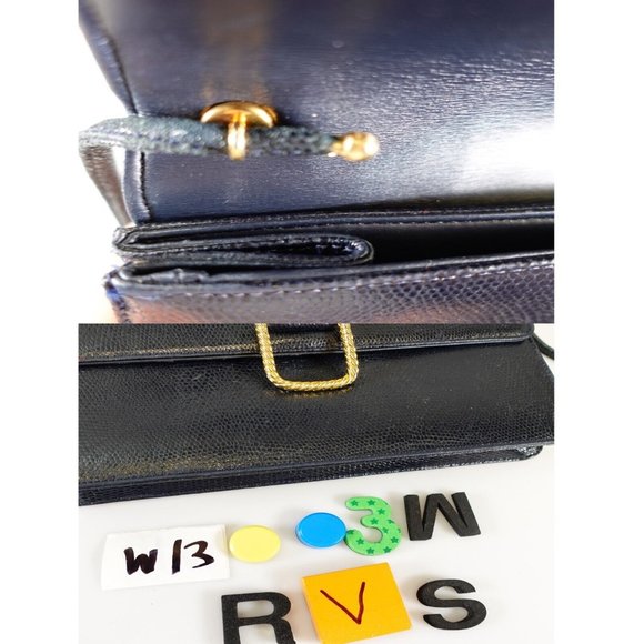 GIVENCHY Bag Leather Crossbody Purse Small Lizard VINTAGE Rare Dark Black Navy - Picture 12 of 12